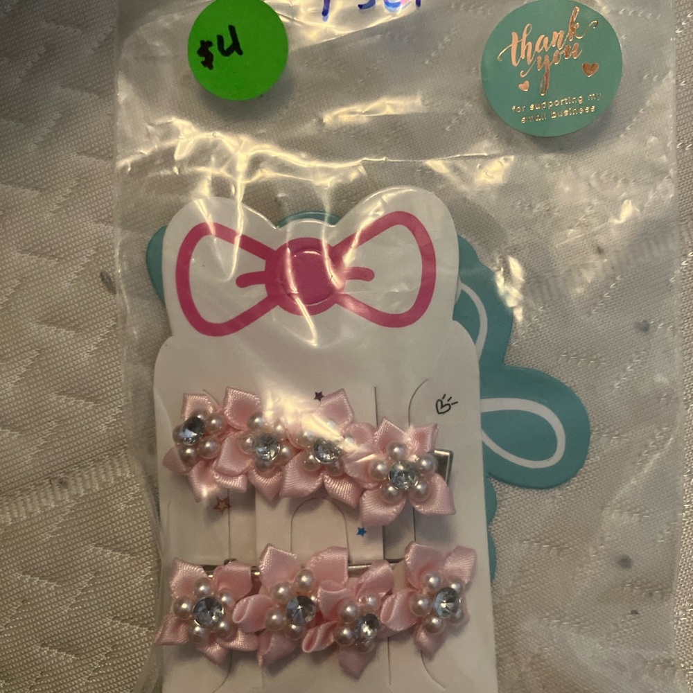 Pink Hair Clips with Pearls